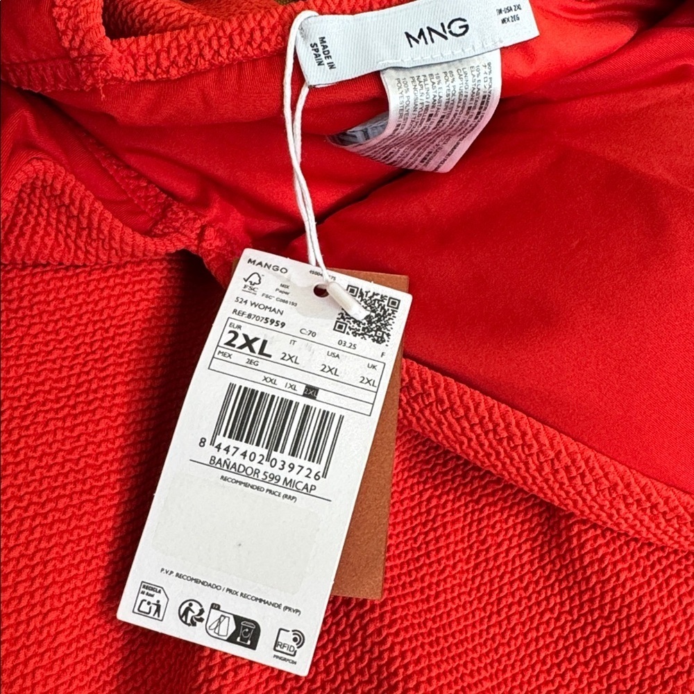 Mango Vneck Rib One Piece Bathing Suit Red Size 2x - Picture 6 of 9